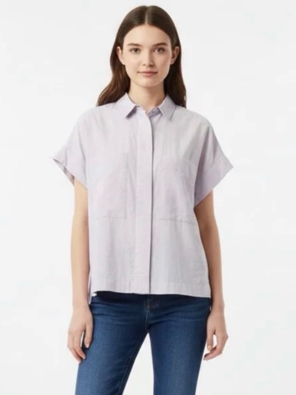 NWT Everlane The Cotton Box Shirt Short Sleeve Light Purple Pale Lilac Small